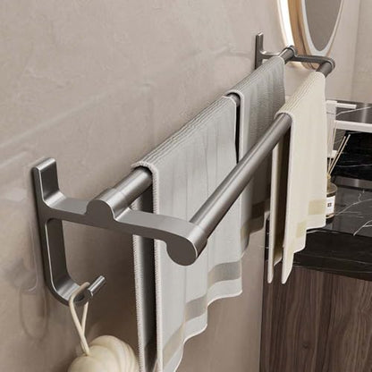 Double Towel Bar with Hooks, Sticky Towel Holder, Bathroom Towel Bar, Rustproof Towel Holder, Sturdy Towel Bar Wall Mounted for Bathroom, Kitchen (40cm) - size: 40cm