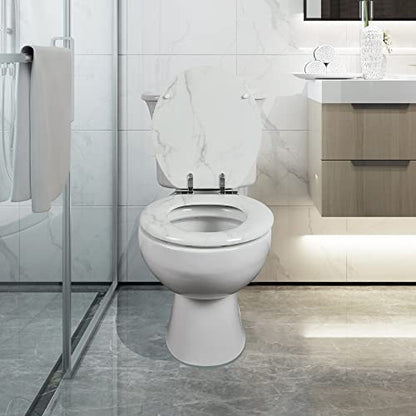 Angel Shiold ROUND Toilet Seat Molded Wood 16.5"(White Marble) | Quiet Close Quick Release Metal Hinges, Adjustable Fit for Standard Round Toilets, Easy to Install&Clean - color: White Marble-Round, size: Round-16.5“