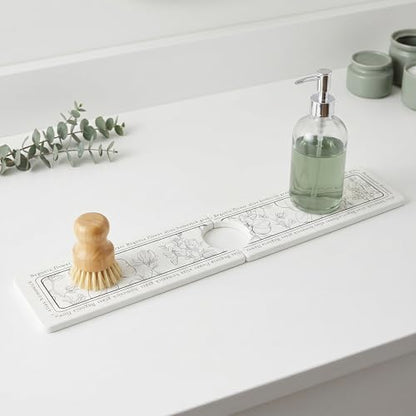 Faucet Mat for Kitchen Sink Splash Guard, Kitchen Sink Mat, Floral Stone Drying Mat for Kitchen Counter 23.6*3.9 inch Flower