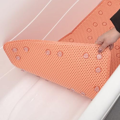 Bathtub Mat Non Slip 36” X 17” Shower Mat Soft Foam Bath Mats for Bathroom Tub, Bathtub Mat with Drain Holes, Suction Cups, Shower Mat Non Slip (Orange, 36'' x 17'') - color: Orange