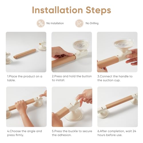 Suction Grab Bars for Bathtubs & Showers, 40cm | Suction Cup Removable Handrails, Weight Capacity: 265 lb, Bathroom Safety Grip, No Drilling Waterproof