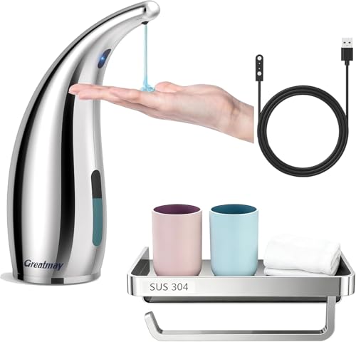 Automatic Soap Dispenser,4 Adjustable Levels Touchless Hand Sanitizer Pump with Infrared Sensor, Countertop Electric Soap Dispenser for Bathroom,Kitchen(TS2012) (Silver-Pink-Blue) - color: Silver Set