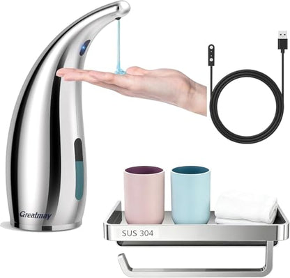 Automatic Soap Dispenser,4 Adjustable Levels Touchless Hand Sanitizer Pump with Infrared Sensor, Countertop Electric Soap Dispenser for Bathroom,Kitchen(TS2012) (Silver-Pink-Blue) - color: Silver Set