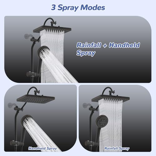 Hibbent Upgraded cUPC Certified 13'' Shower Head Combo, High Pressure 5 Spray Rainfall Showerhead with 10 Sprays Handheld, All Metal 3-way Diverter Shower Arm, 71'' Hose and Holder, Oil-Rubbed Bronze - color: Oil Rubbed Bronze, style: Square 13"