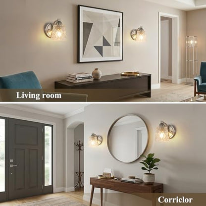 Mecgirn Stainless Steel Bathroom Vanity Light Over Mirror, 1 Light Brushed Nickel Bathroom Light Fixtures with Textured Glass Shades, Modern Vanity Lighting Wall Mount - color: Brushed Nickel, size: 1 Light