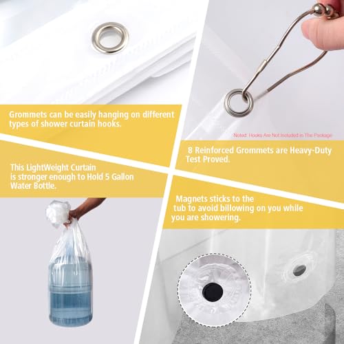 ZEMAHOME Narrow Size Clear Plastic Shower Curtain Liner, 48x72 Inch Thin Lightweight Transparent Plastic Bathroom Shower Showroom Inner Curtain with Rustproof Metal Grommet Holes and Weighted Magnets - color: A01-clear, size: 48"W x 72"L (Pack of 1)