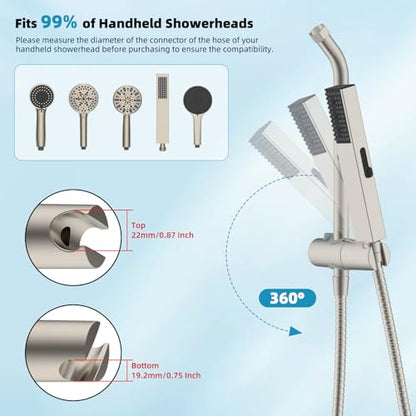 Hibbent Shower Slide Bar with Handheld Shower Head Holder, Stainless Steel Shower Arm Extension Sliding Bar, Height & Angle Adjustment Showerhead Holder, Brushed Nickel - color: Brushed Nickel