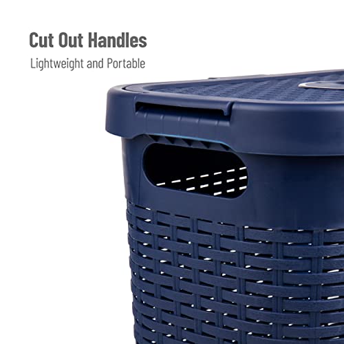 Mind Reader Slim Laundry Hamper with Lid, 40L Clothes Basket, Narrow Tapered Design with Ventilated Cutout Pattern, Plastic, Navy - color: Navy, size: Single