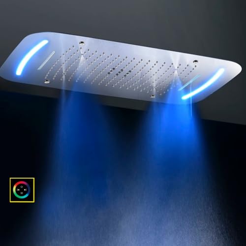 Cascada Luxurious Design 17"x28" Recessed LED Shower System with 6 Functions (Rainfall, Waterfall, Rain Curtain, Misty, 4"Body Jets & Handheld), & Shower Sliding Bar (Oil Rubbed Bronze) - color: Oil Rubbed Bronze