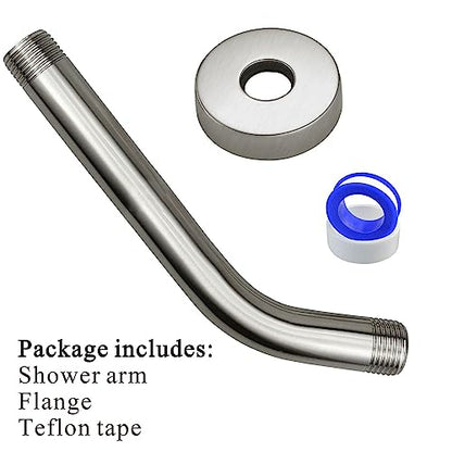 Voolan Shower Arm with Flange and Teflon Tape, Extension Shower Head Arm for Bathroom Fixed Shower Head, Solid Stainless Steel, Wall Mounted (10 Inch,Brushed Nickel) - color: Brushed Nickel, style: 10 Inch