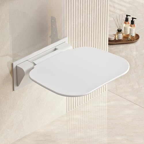 White Folding Shower Seat with Bistable Embedded Bracket | 15.7" Wide Shower Chair,Space-Saving Fold,Waterproof,440lb Capacity,Sturdy and Safety Bench for Adults - color: White