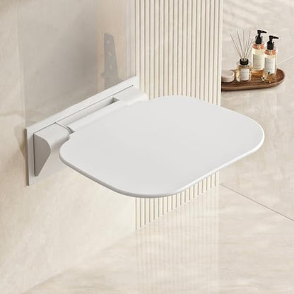 White Folding Shower Seat with Bistable Embedded Bracket | 15.7" Wide Shower Chair,Space-Saving Fold,Waterproof,440lb Capacity,Sturdy and Safety Bench for Adults - color: White