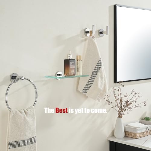 JQK Bathroom Glass Shelf Chrome, Tempered Glass Shower Storage 8 by 5 inches, 304 Stainless Steel Polished Chrome Wall Mount, TGS101L8-CH - color: Chrome, size: 8 Inch (1 Pack)