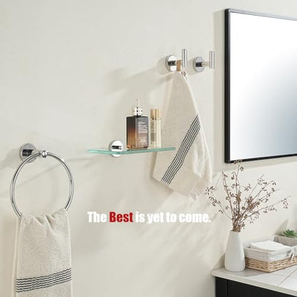 JQK Bathroom Glass Shelf Chrome, Tempered Glass Shower Storage 8 by 5 inches, 304 Stainless Steel Polished Chrome Wall Mount, TGS101L8-CH - color: Chrome, size: 8 Inch (1 Pack)