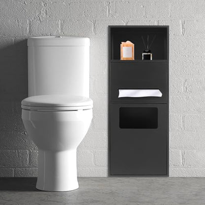 Black Recessed Toilet Paper Holder, Shower Niche 304 Stainless Steel | Bathroom Trash Can Holder Cabinets, Wall-Inserted Niche Recessed Large Capacity 44Lbs for Bathroom Storage-11.02x5.31x27.56in - color: Black