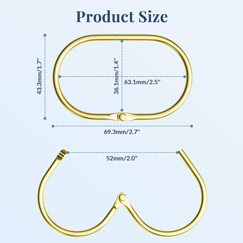 Bathway Shower Curtain Rings Gold Shower Curtain Hooks Anti-Drop Shower Rings for Curtain, Metal Shower Curtain Rings Rust Proof, Shower Hooks for Shower Curtain Rod, 12 Pcs Gold Curtain Rings - color: Gold, style: Modern Oval