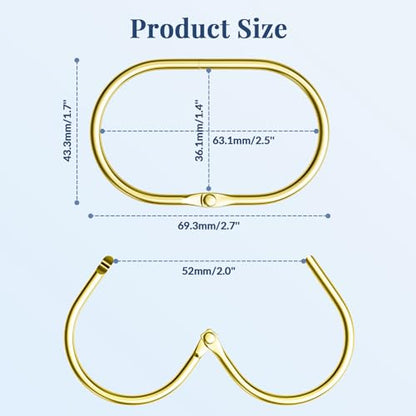 Bathway Shower Curtain Rings Gold Shower Curtain Hooks Anti-Drop Shower Rings for Curtain, Metal Shower Curtain Rings Rust Proof, Shower Hooks for Shower Curtain Rod, 12 Pcs Gold Curtain Rings - color: Gold, style: Modern Oval