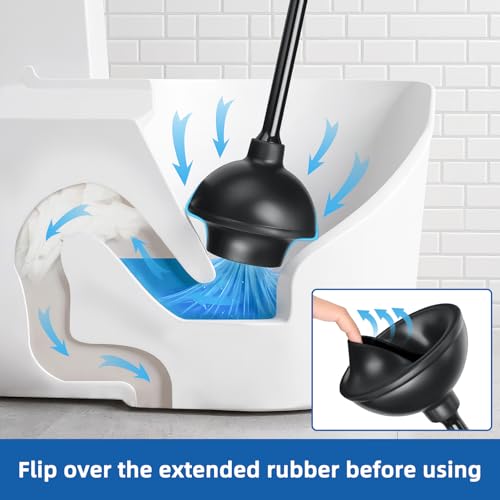 Qaestfy Toilet Plunger and Brush Set for Bathroom Cleaning, 2-in-1 Long Handle Toilet Bowl Brush with Stiff Bristles & Powerful Plunger, Space-Saving Holder (Pack of 2)