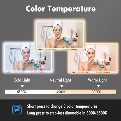 IDEALHOUSE 60"x 36" LED Bathroom Mirror with Lights - Dimmable Dual Lighting (Front & Backlit) Vanity Mirror, Anti-Fog & Shatterproof, 3X Magnification, Rectangular Wall Mount - size: 60"L x 36"W
