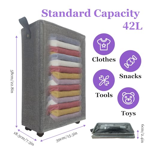Slim Rolling Laundry Basket with Wheels, 42L Narrow Laundry Hamper with Mesh Drawstring Cover & Handles, Collapsible Dirty Clothes Bin for Small Spaces, Dorm, Apartment, Bathroom, Dark Grey - color: Dark Gary