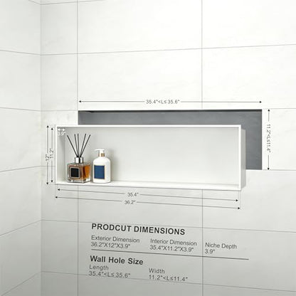 Achelous Stainless Steel Insert Shower Niche 30" X 12" NO Tile Needed, Bathroom Wall Niche Recessed Shower Shelf Organizer, Wall-Inserted Niche Recessed Shower Caddy, Matte White - color: Matte White, size: 30" X 12"