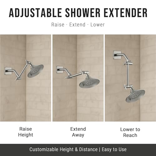 G-Promise 6 Inch Shower Extender with 6 Inch Arm and Flange(Brushed Nickel) | Solid Brass Construction, Height and Angle Adjustable, Standard Connection Thread, All Installation Tools Included - color: Brushed Nickel, style: 6 Inch