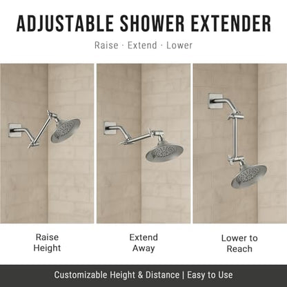 G-Promise 6 Inch Shower Extender with 6 Inch Arm and Flange(Brushed Nickel) | Solid Brass Construction, Height and Angle Adjustable, Standard Connection Thread, All Installation Tools Included - color: Brushed Nickel, style: 6 Inch