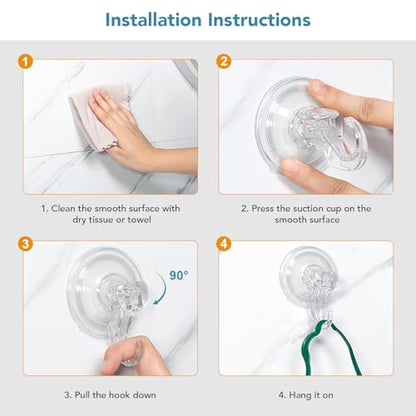 Suction Hooks 2 Packs, Clear Powerful Push and Lock Vacuum Suction Cup, Multi-Purpose Suction Shower Hooks for Front Door Window Glass Kitchen Towel Loofah Utensils, 2pcs