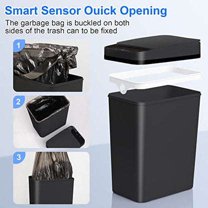 Anborry Bathroom Automatic Trash Can 3 Pack 2.2 Gallon Motion Sensor Touchless Small Slim Garbage Can with Lid Smart Electric Narrow Garbage Bin for Bedroom Living Room Office Kitchen (Black) - color: 3 Pack 2.2 Gallon & 2.2 Gallon & 2.2 Gallon Black