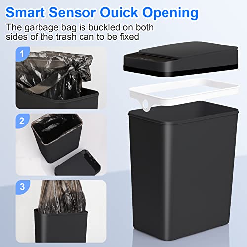Anborry Bathroom Automatic Trash Can 4 Gallon Touchless Motion Sensor Small Garbage Can with Lid Smart Electric Plastic Narrow Garbage Bin for Living Room Bedroom Office Kitchen (Black) - color: 4 Gallon Black