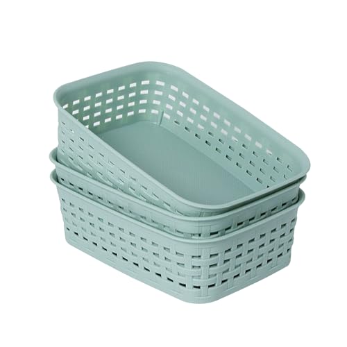Soddeph Plastic Storage Baskets for Cabinets, Household Pantry Organization with Handle,Organizer Bins for Room,Bathrooms,Under-Sink,Kitchen (Green, XS-3PACK) - color: Green, size: XS-3PACK