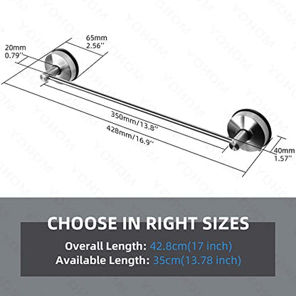 YOHOM Suction Cup Towel Bar for Shower 17 Inch Stainless Steel Bathroom Towel Rack Suction Washcloth Holder Vacuum Hand Towel Bar for Glass Shower Door Removable Towel - color: 17inch-silver