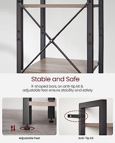 VASAGLE 6-Tier Bookshelf, Bookcase with Steel Frame, Book Shelf for Living Room, Home Office, Study, 11.8 x 15.7 x 73.2 Inches, Industrial Style, Heather Greige and Ink Black ULLS101B02 - color: Heather Greige + Ink Black, size: 6 Tiers (11.8"D x 15.7"W x