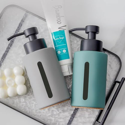Enra Glass Dish Soap Dispenser with Window,12oz Light Gray Soap Dispenser with Stainless Steel Hand Lotion Pump,Refillable Bathroom Soap Dispenser for Bathroom Kitchen - color: Light Gray