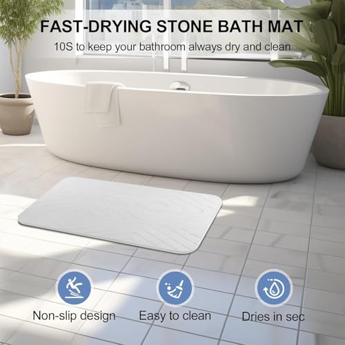 Stone Bath Mat, 2 Pack Diatomaceous Earth Shower Mat, Non-Slip Super Absorbent Quick Drying Bathroom Floor Mat, 24x15, White - color: White