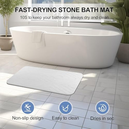 Stone Bath Mat, 2 Pack Diatomaceous Earth Shower Mat, Non-Slip Super Absorbent Quick Drying Bathroom Floor Mat, 24x15, White - color: White