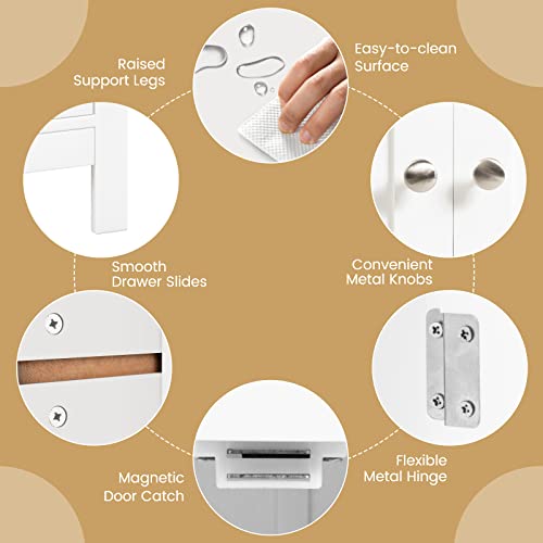 COSTWAY Bathroom Floor Cabinet, Wooden Side Storage Organizer w/Larger Drawer, Adjustable Shelf & 2-Door Cupboard, Freestanding Storage Cabinet for Living Room, Kitchen, Entryway (White) | Larger Drawer, Adjustable Shelf & 2-Door Cupboard, Freestanding St