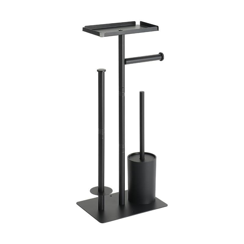 Stainless Steel Floor Standing Toilet Roll Paper Holder,Bathroom Toilet Brush and Paper Holder with Shelf and Wipe Holder (Toilet Paper Holder with Shelf)