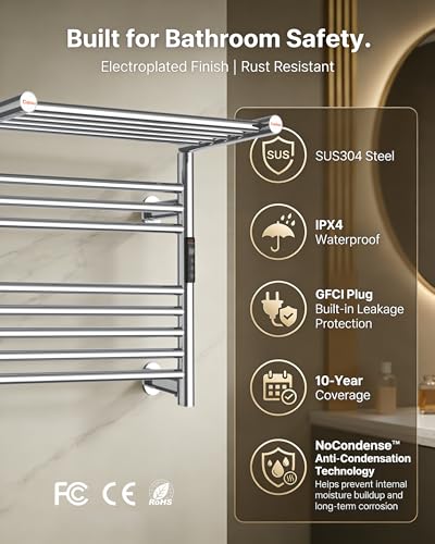 Heated Towel Rack Foldable Smart Dual-Zone APP No-Drill Chrome CA3 - color: Chrome, size: Ultra-13Bar H27.56 x W21.65