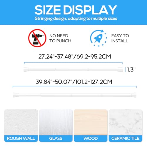 Tension Curtain Rod 1pcs Tension Rods For Windows 28 to 48 Inch | Spring Curtain Rod Adjustable Tension Rod White Tension Curtain Rod of Bathroom Window Curtain Rod Non Slip Tension Rod - color: White, size: 28-48 inch 1pcs