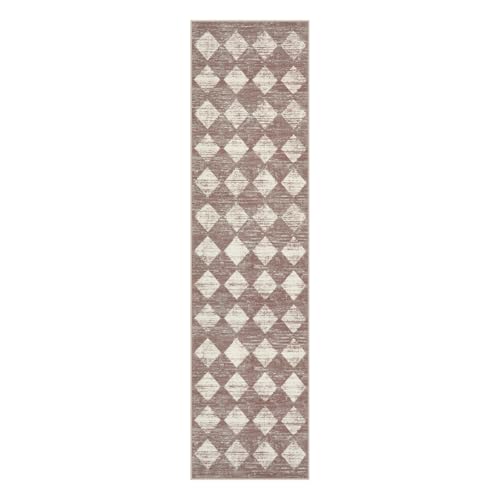 Checkered Runner Rug 2x8 Beige, Hallway Kitchen Bathroom Non Slip Washable - color: Beige, size: 2' x 8' (Runner)