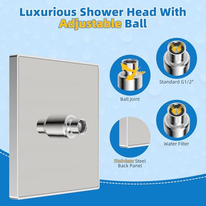 Hibbent cUPC Certified Thickness Metal 8'' Square Rain Shower Head, Chrome | High Pressure Shower Head, Bathroom Waterfall Shower Heads, High Flow Fixed Showerheads with Adjustable Brass Ball Joint - color: Chrome, style: Square 8''