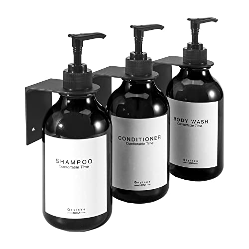 Shampoo and Conditioner Dispenser for Shower Wall 3 Chamber,Refillable Shampoo and Conditioner Bottles with Waterproof Labels,Soap Dispenser with Pumps - color: 3 Bottles 3 Wall Mounts-black