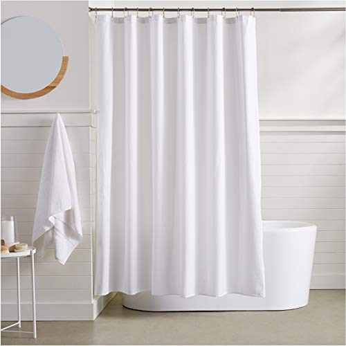 Amazon Basics Lightweight Super Soft Easy Care Microfiber Waffle Texture Shower Curtain , 72" x 72", White - color: White, size: 72"W x 72"L (Pack of 1), style: Waffle Texture