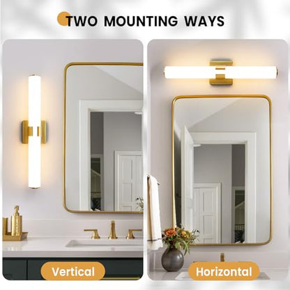 AIJIASI Bathroom Vanity Light Fixtures Over Mirror - 22.8 Inch Gold Bathroom Light Fixtures with Acrylic Shade 18W Dimmable 5CCT LED Vanity Light Modern Bathroom Sconces - color: Gold, size: 22.8 INCH