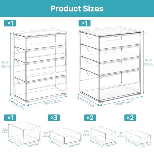 Vtopmart Acrylic Desk Organizer with 8 Drawers for Office, Makeup, Crafts | Clear Storage Drawers for Office Supplies, Desktop Organization for Makeup, Jewelry, Art Crafts, Bead, Pen, Stationary - style: C