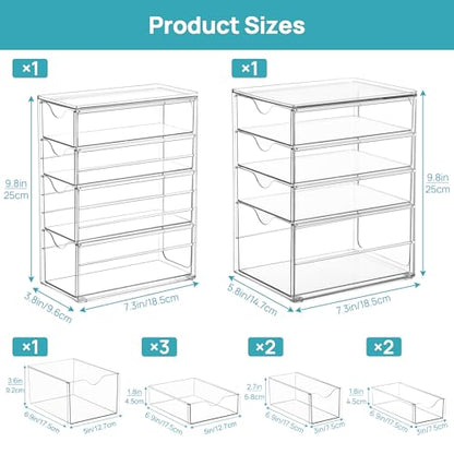Vtopmart Acrylic Desk Organizer with 8 Drawers for Office, Makeup, Crafts | Clear Storage Drawers for Office Supplies, Desktop Organization for Makeup, Jewelry, Art Crafts, Bead, Pen, Stationary - style: C