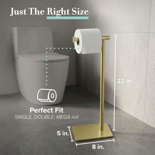 Gatco 1431B Freestanding Toilet Paper Holder Stand, Modern Bathroom Toilet Tissue Holder with Weighted Rectangle Base, Brushed Brass Finish, 22.25 Inch - color: Brushed Brass, 22.25"h