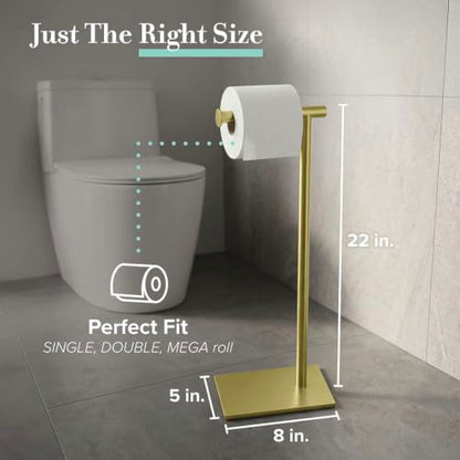 Gatco 1431B Freestanding Toilet Paper Holder Stand, Modern Bathroom Toilet Tissue Holder with Weighted Rectangle Base, Brushed Brass Finish, 22.25 Inch - color: Brushed Brass, 22.25"h