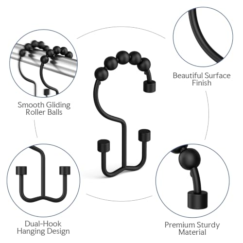 Bathway Black Shower Curtain Hooks Ring, 12 Pcs Double Sided Shower Hooks, Rust Proof Metal Shower Hooks for Bathroom, Modern Shower Rings with Cylinders for Shower Curtain & Liners - color: Black, style: Modern Shower Hooks with Cylinders